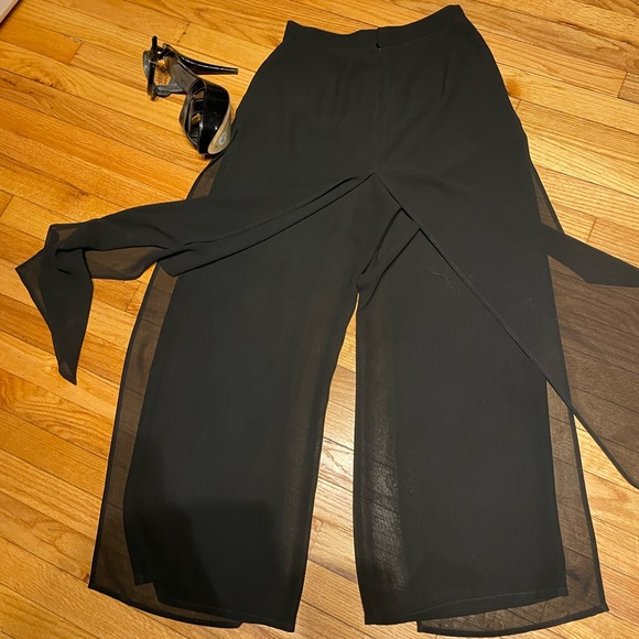 JBS Ltd Vintage Palazzos High Waist Sheer Split/Slit High Rise Waist Wide Flare - Picture 8 of 8